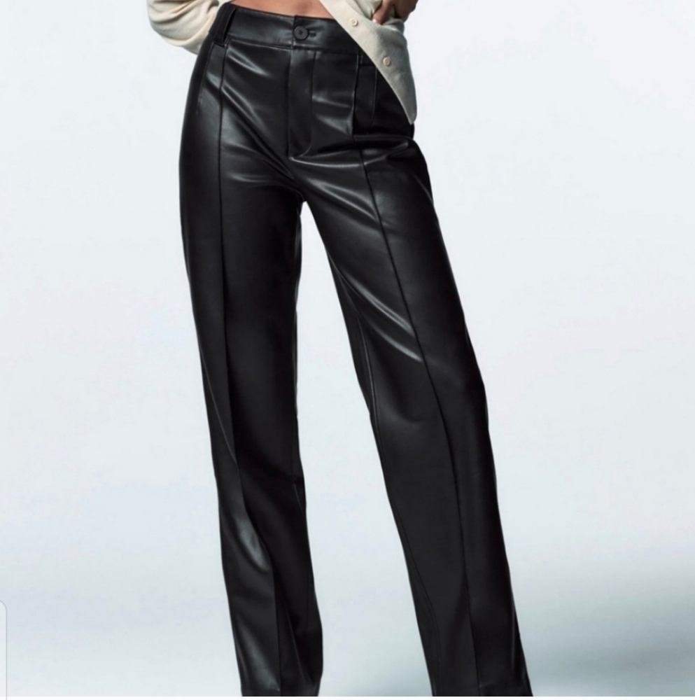 Zara High Waist Straight Faux Leather Trouser